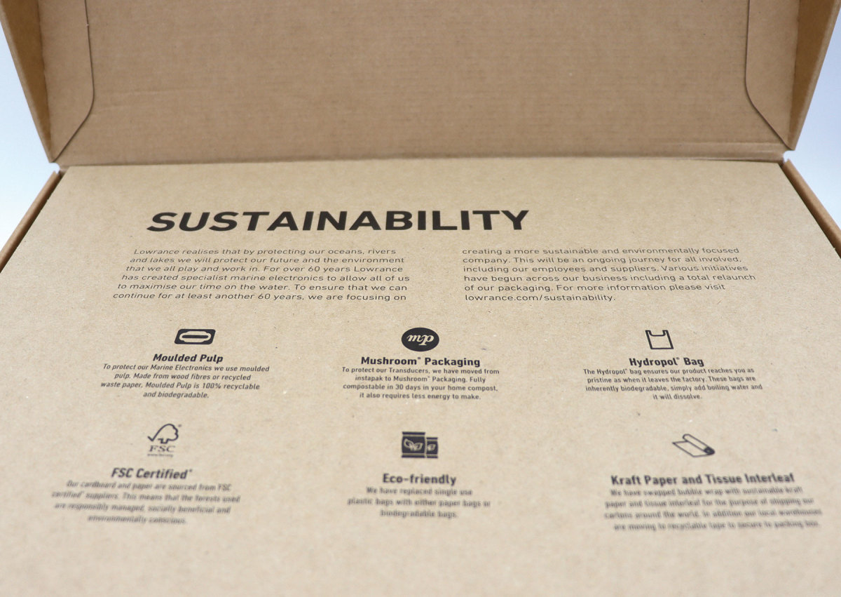 Navico’s sustainability initiatives include reducing the use of plastic in its packaging and products.