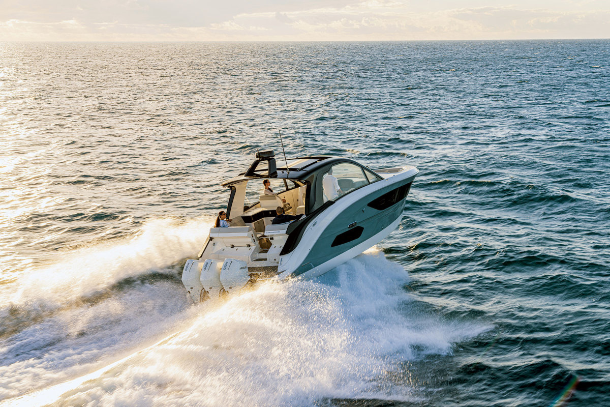 The Sea Ray Sundancer 370 is the first model to incorporate  design language from BMW’s Designworks.