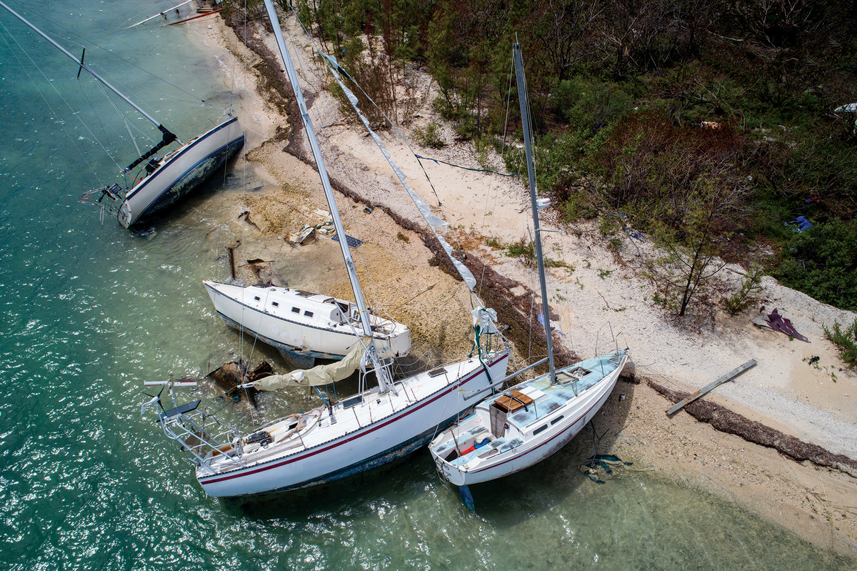 Sailboats lie scattered like play toys after Hurricane Irma hit Key West, Fla., in 2017.