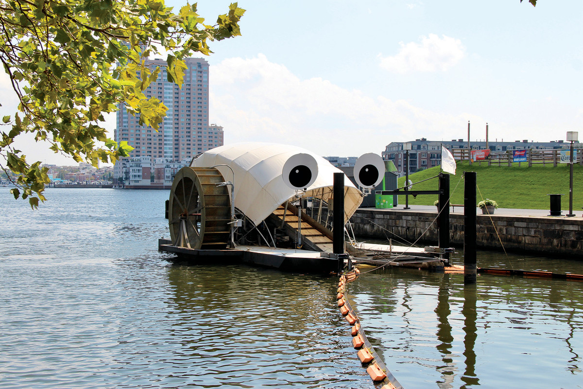 Mr. Trash Wheel collects debris from Jones Falls before it reaches Baltimore harbor in Maryland.