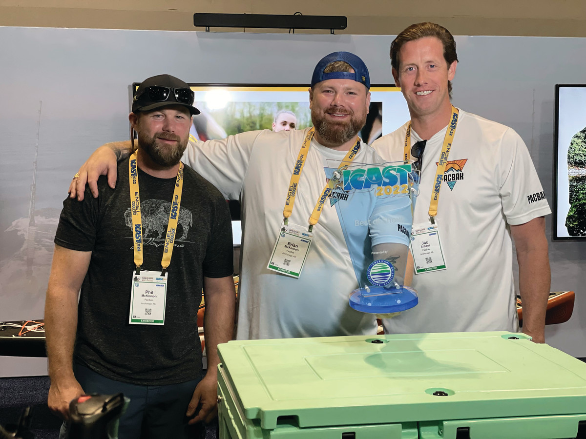 Phil McKinnon, Brian McKinnon and Jac Arbour represented startup PacBak, whose P88-MK cooler won won Best of Show in the New Product Showcase. 