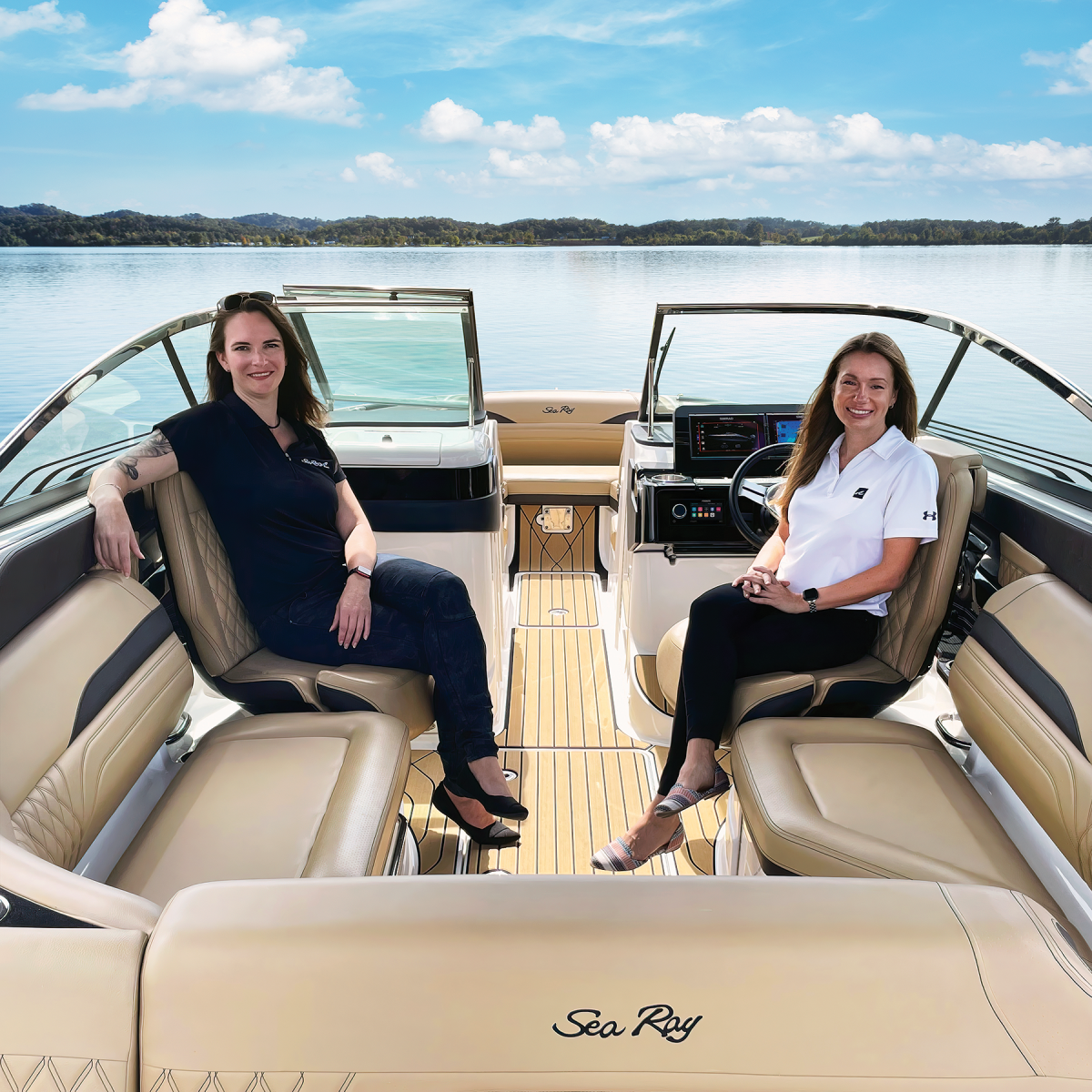 The SLX 260 is Sea Ray’s first model developed by an all-women design team: Brunswick Boat Group senior industrial designer Kristin McGinnis (left) and Sea Ray senior design manager Carrie Fodor.