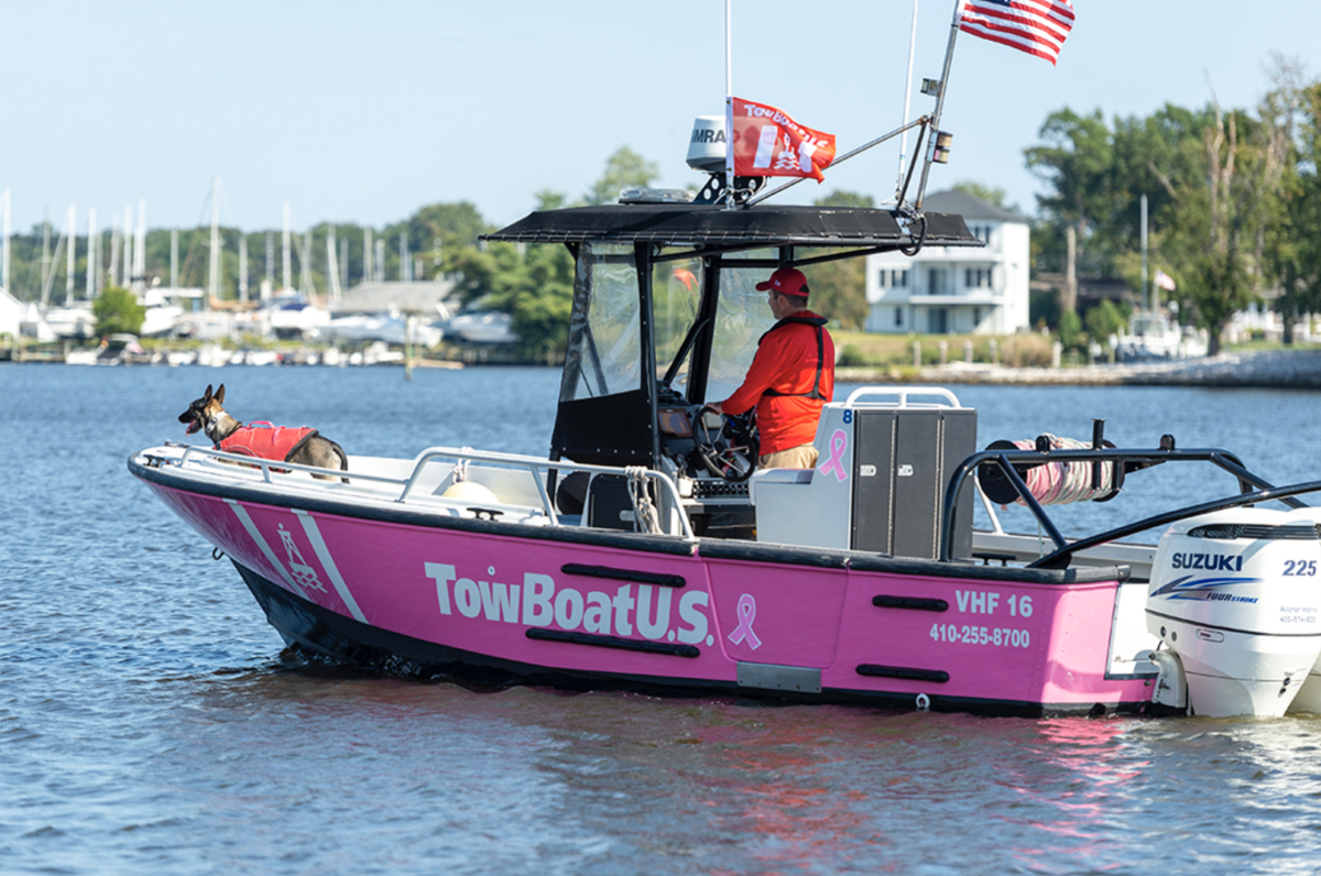 TowBoatUS Annapolis/Baltimore Capt. Michael Booher is proud to captain his company’s only pink TowBoatUS response vessel for Breast Cancer Awareness month.