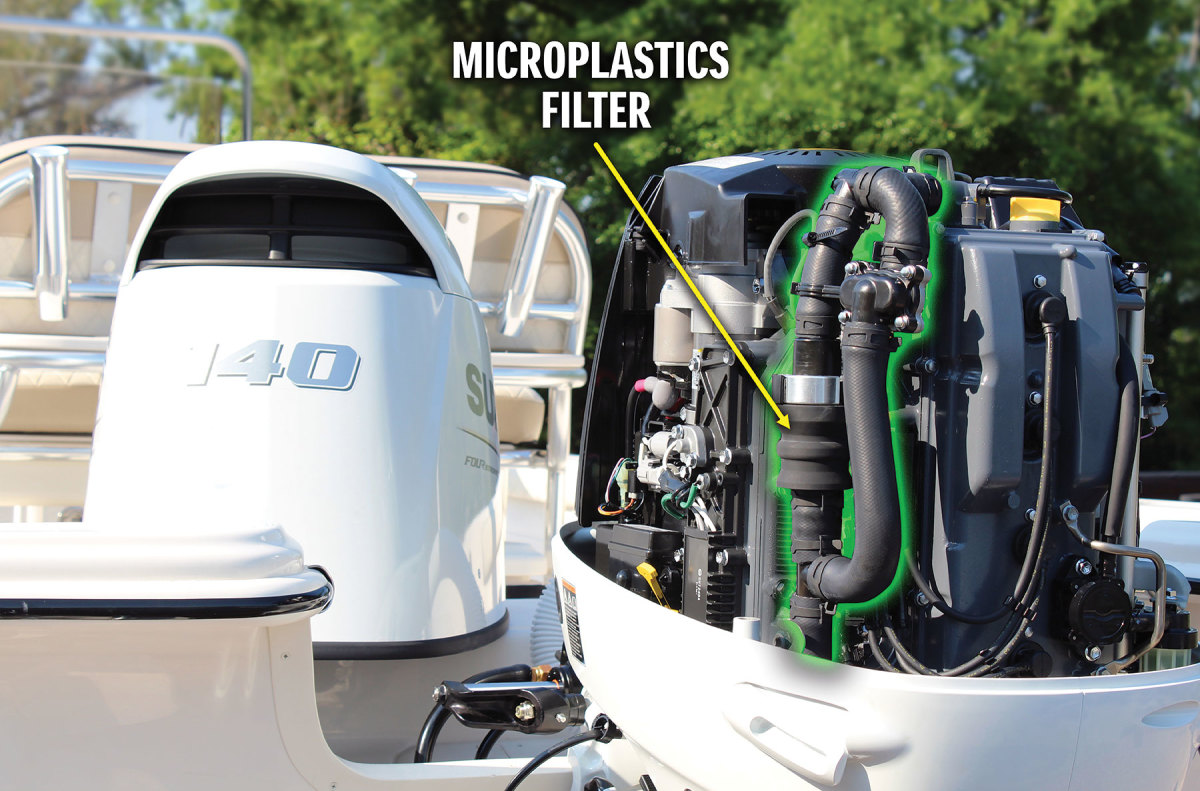 The company’s microplastics filter is standard on its 115- and 140-hp outboards. 