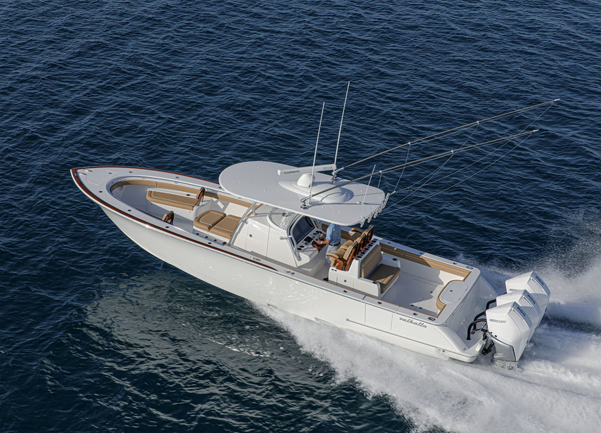 Boats between 35 and 65 feet, such as this Valhalla Boatworks V-37, would be restricted to speeds no faster than 10 knots in certain areas if the NOAA proposal is officially enacted. 